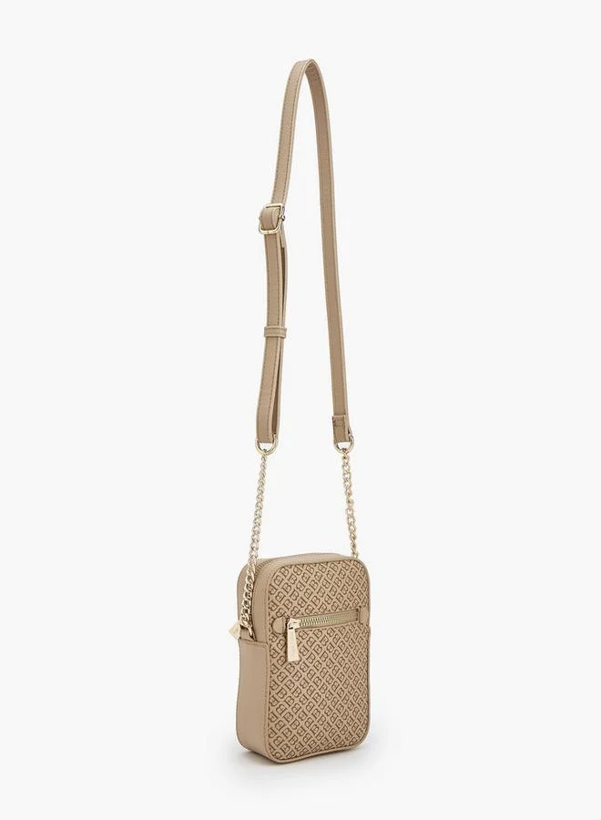 Flora Bella By Shoexpress Flora Bella Monogram Print Crossbody Bag With Zip Closure